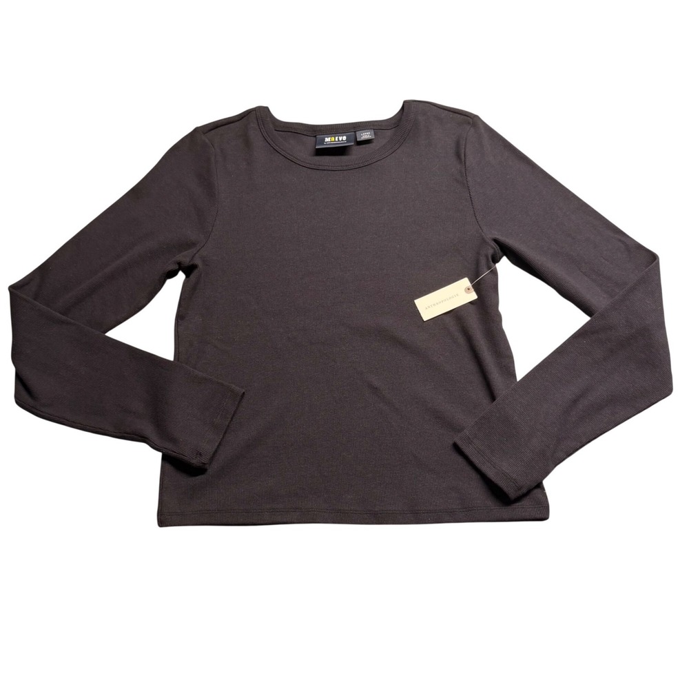 Maeve by Anthropologie Ribbed Long Sleeve Crewneck Top Black Large NWT